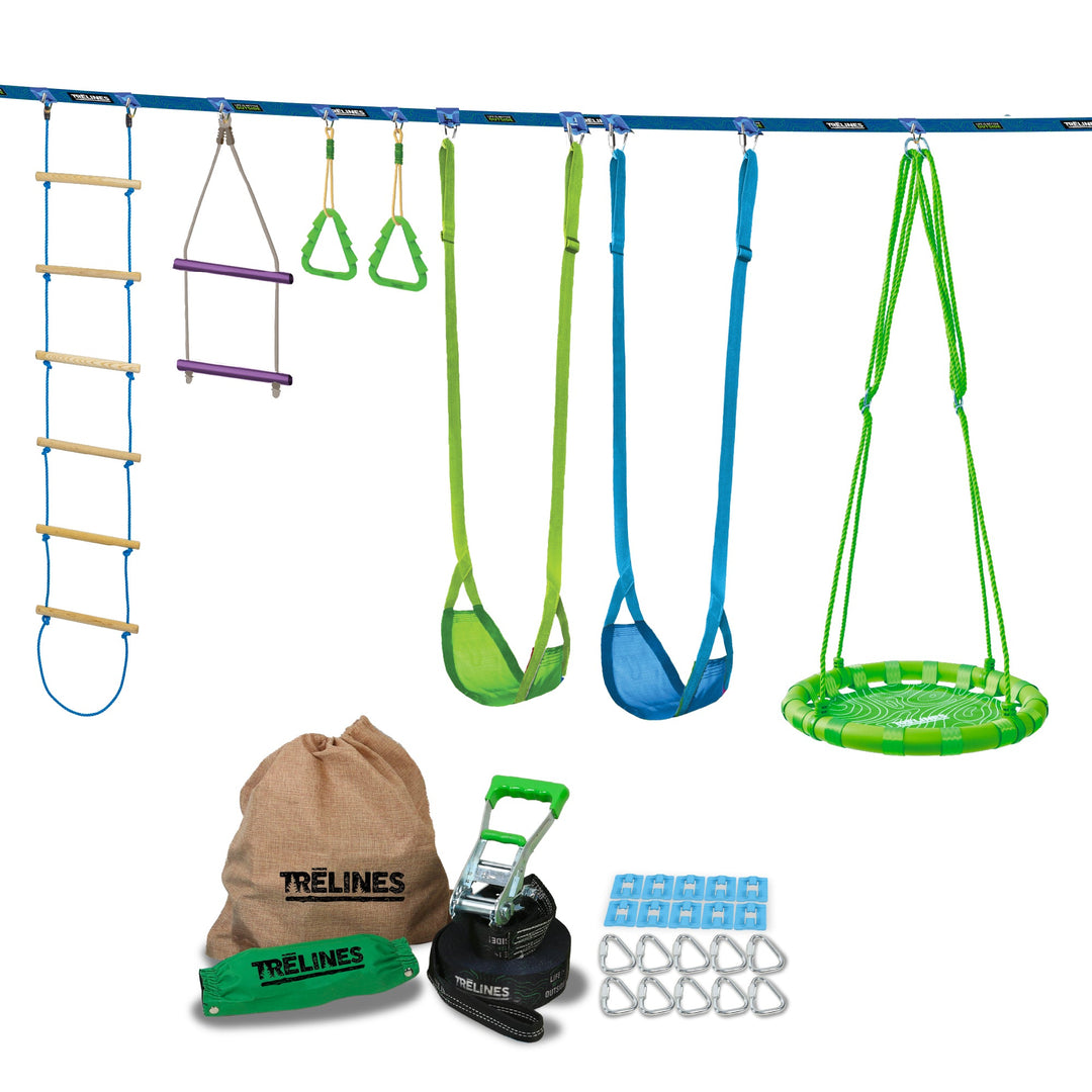 Swing Set Kit - Includes rope ladder, adjustable swings, gymnastic rings