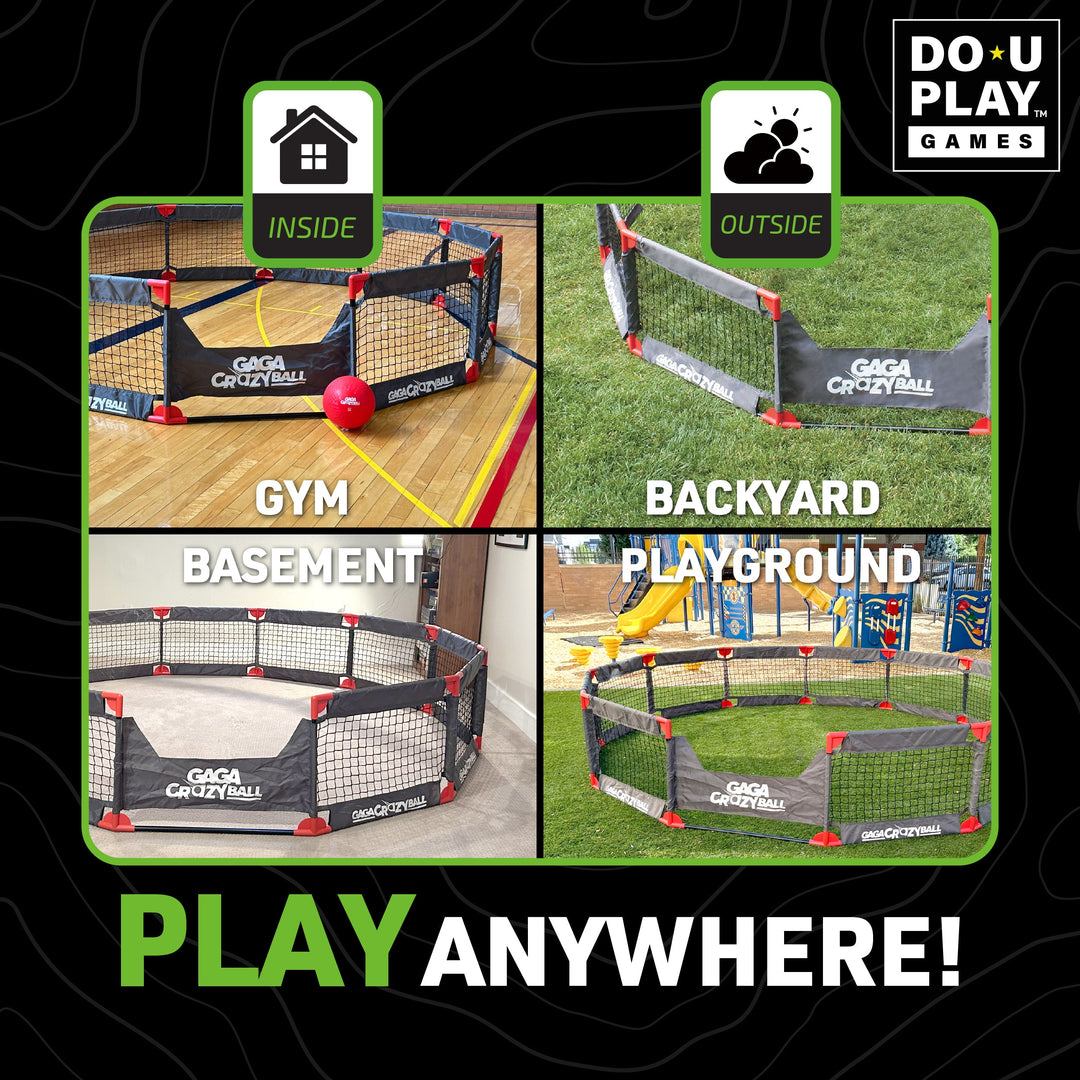 gaga crazy ball set up in a gym backyard basement or playground