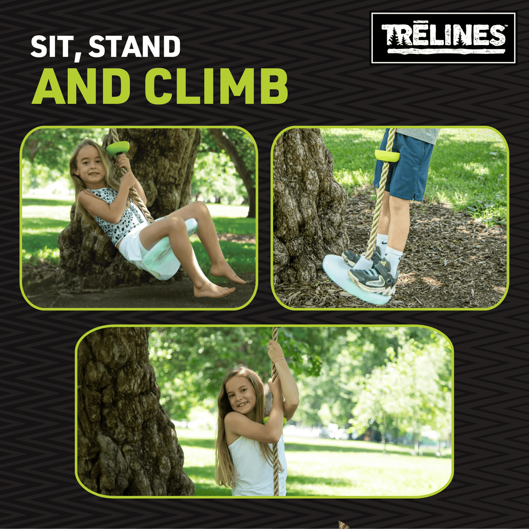 Climbing rope swing with multicolor LED lights glowing for evening or daytime play