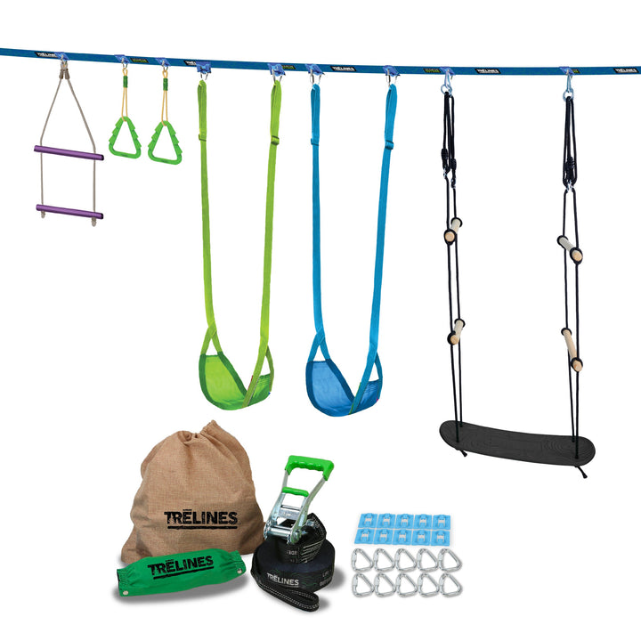 All-in-One Swingset & Ninja Adventure Line Kit with Tree Protectors