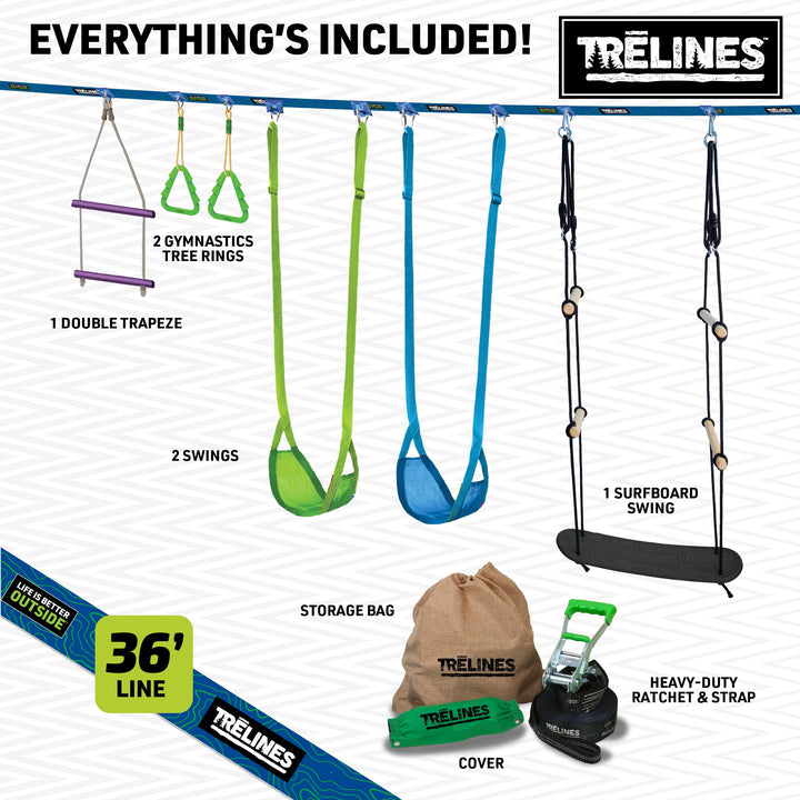 Portable Swingset, Gymnastics, and Ninja Adventure Line Combination