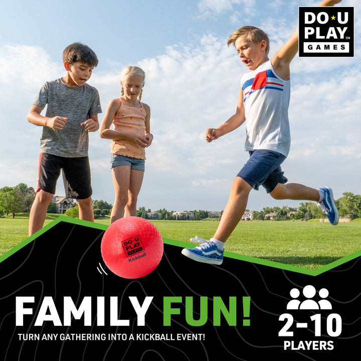 Kids playing outdoor kickball game on grass field